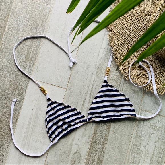 Letarte Bikini Top Sailor Striped Gold Coral Removable Geometric Charms - Picture 7 of 16